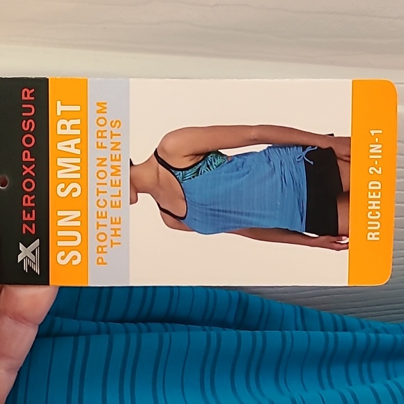 ZEROXPOSUR BRAND WOMEN'S TROPICAL BLUE AND BLACK TANKINI WITH BRA SIZE XS - Picture 8 of 14